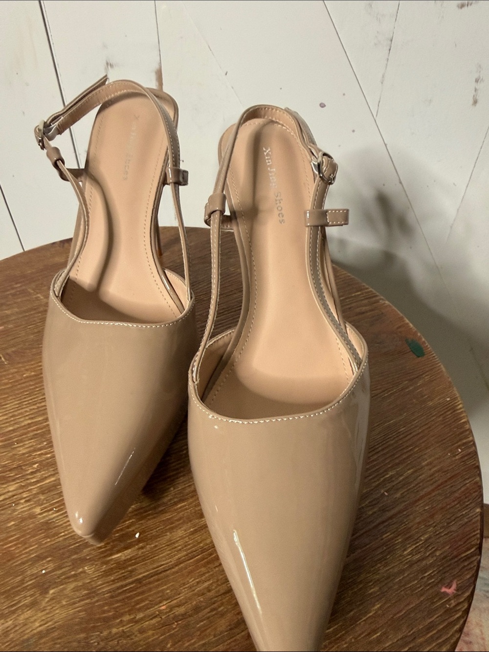 Pointed Toe Nude Slingback Stiletto Pumps - Picture 13 of 16